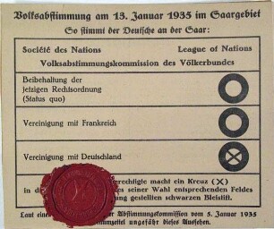 Volksabstimmung am 13. Januar 1935 im Saargebiet