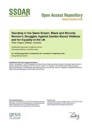 Standing in the Same Dream: Black and Minority Women’s Struggles Against Gender-Based Violence and for Equality in the UK