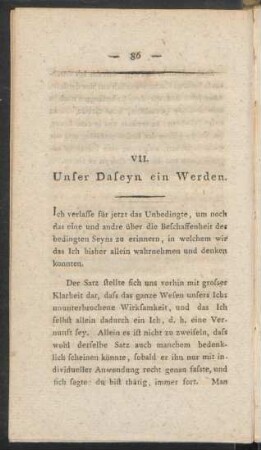 VII. Unser Daseyn ein Werden