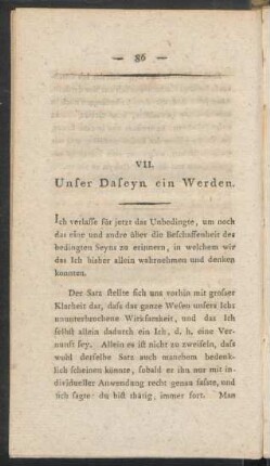 VII. Unser Daseyn ein Werden