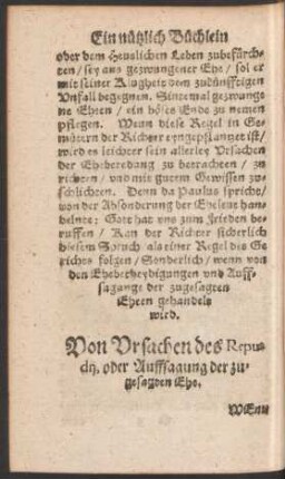 Von Ursachen des Repudii, oder Auffsagung der zugesagten Ehe.