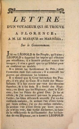 Lettres Intéressantes Sur Le Gouvernement De La Toscane