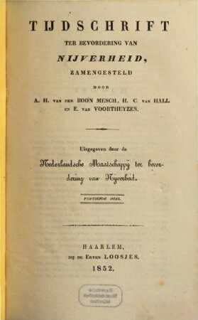 Tijdschrift ter bevordering van nijverheid. 15,1. 1852