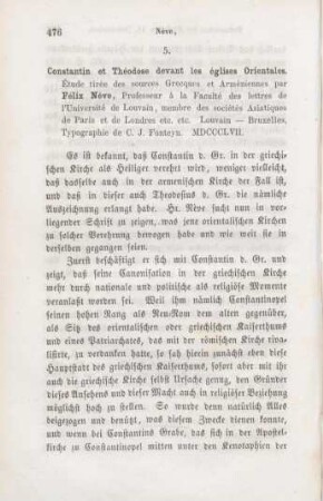 476-482 [Rezension] Nève, Félix, Constantin et Théodose devant les églises Orientales