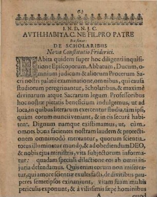 Expositionis Authent. habita cod. ne filius pro patre, in qua de statu, iure atque privilegiis literatorum agitur