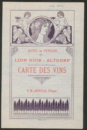 Carte des vins / Hotel et Pension du Lion Noir, Altdorf