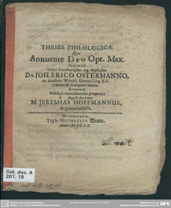 Theses philologicae quas annuente Deo opt. max.