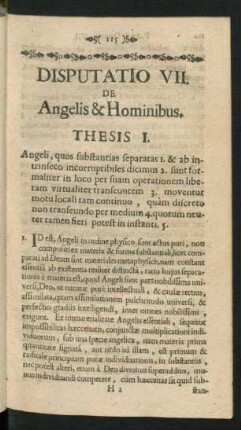 Disputatio VII. De Angelis & Hominibus