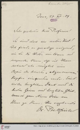 Briefe von Carl Pulfrich an Max Wolf: Brief von Carl Pulfrich an Max Wolf