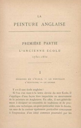 Première partie. L'ancienne école 1730 - 1850