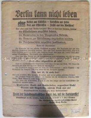 Flugblatt der SPD zur Novemberrevolution und Aufruf zum Beitritt