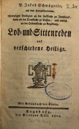 Lob- und Sittenreden auf verschiedene Heilige