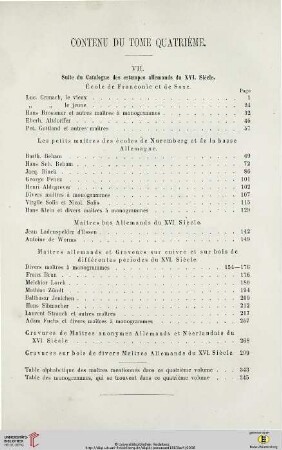 Contenu du tome quatrième
