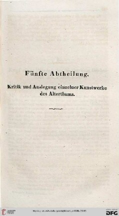 Fünfte Abtheilung: Kritik und Auslegung einzelner Kunstwerke des Alterthums