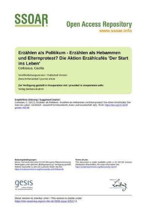 Erzählen als Politikum - Erzählen als Hebammen und Elternprotest? Die Aktion Erzählcafés 'Der Start ins Leben'