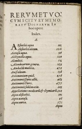 Rerum Et Vocum Scitu Et Memoratu Dignarum In hoc opere Index
