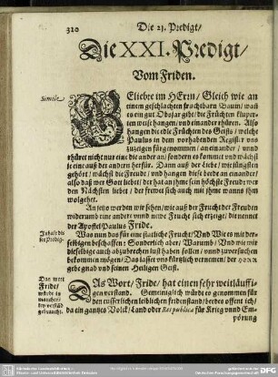Die XXI. Predigt, Vom Friden : XXI. Predigt, Vom Friden