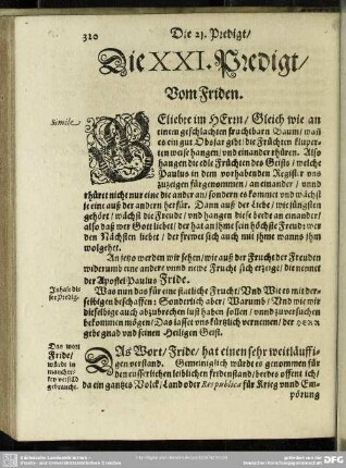 Die XXI. Predigt, Vom Friden : XXI. Predigt, Vom Friden