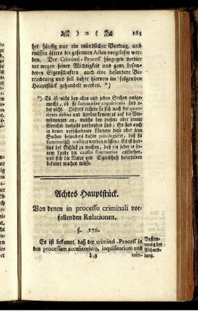 Achtes Hauptstück. Von denen in Processu criminali vorfallenden Relationen.