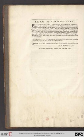 Extrait du privilege du roy