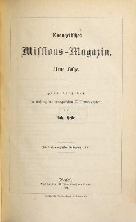 Evangelisches Missions-Magazin. 25. 1881