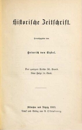 Historische Zeitschrift : HZ. 50. 1883