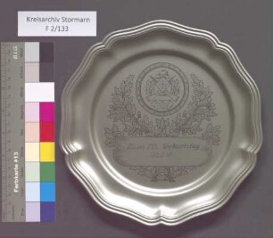 Schützenverein von Sprenge und Umgebung e.V von 1900: Ehrenteller mit Gravur: "Zum 70. Geburtstag", 20. Februar 1991