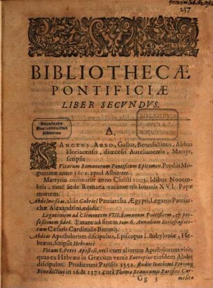 Bibliotheca Pontificia Dvobvs Libris Distincta