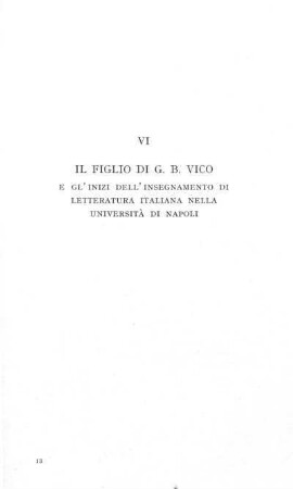 VI. Il figlio di G. B. Vico e glʼ inizi dellʼ insegnamento di letteratura italiana nella Università di Napoli