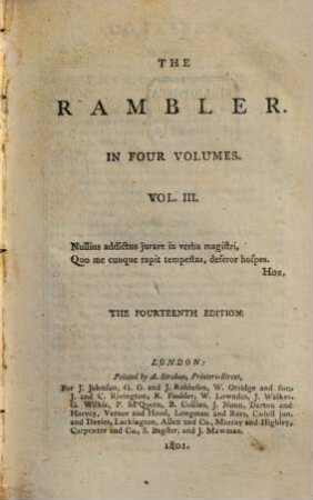The rambler. 3. 1801 = 1751, 23. März - 24. Sept. = Nr. 106 - 159