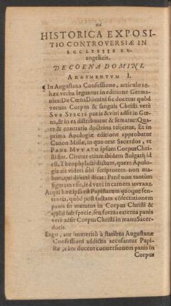 Historica Expositio Controversiae In Ecclesiis Evangelicis. De Coena Domini.