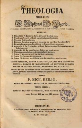 Theologia moralis S. Alphonsi de Ligorio, 6. Continens tractatus de eucharistia, missae sacrificio et poenitentia