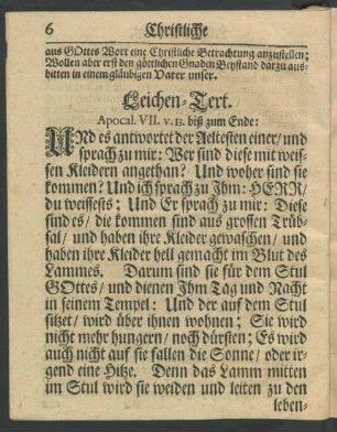 Leichen-Text. Apocal. VII. v. 13. biß zum Ende: