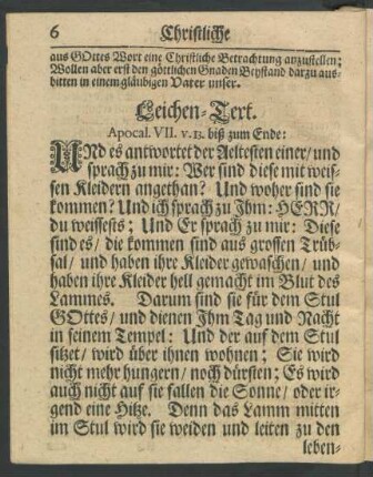 Leichen-Text. Apocal. VII. v. 13. biß zum Ende: