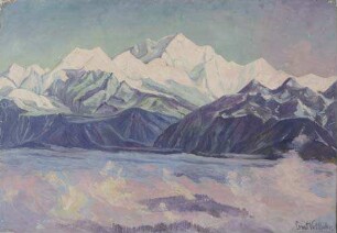 Der 8550 Meter hohe Kanchanjanga in den ersten Sonnenstrahlen, vom Tiger Hill gesehen