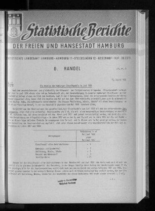 Die Umsätze des Hamburger Einzelhandels im Juni 1958 : Lfd. Nr. 8