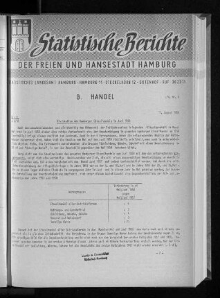 Die Umsätze des Hamburger Einzelhandels im Juni 1958 : Lfd. Nr. 8