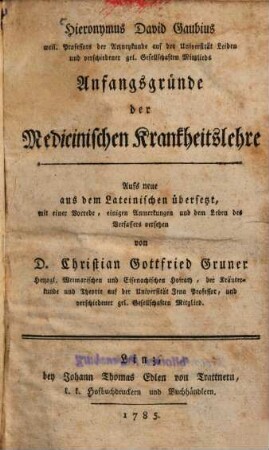 Anfangsgründe der Medicinischen Krankheitslehre
