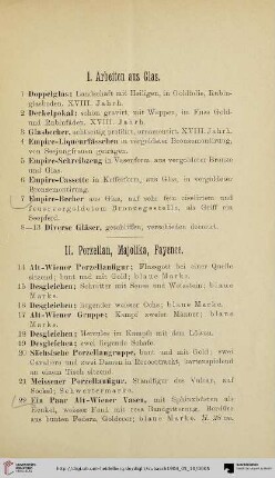 II. Porzellan, Majolika, Fayence (Nr. 14-78)
