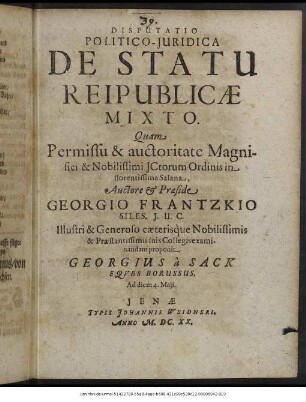 Disputatio Politico-Iuridica De Statu Reipublicae Mixto