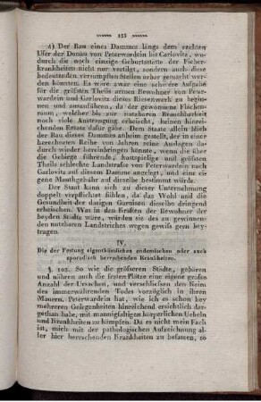 IV. Die der Festung eigenthümlichen endemischen oder auch sporadisch herrschenden Krankheiten