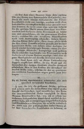 IV. Die der Festung eigenthümlichen endemischen oder auch sporadisch herrschenden Krankheiten