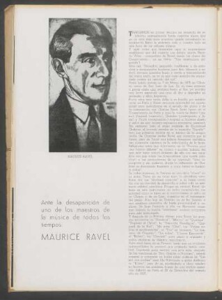 Ante la desaparición de uno de los maestros de la música de todos los tiempos: Maurice Ravel - [Necrología]