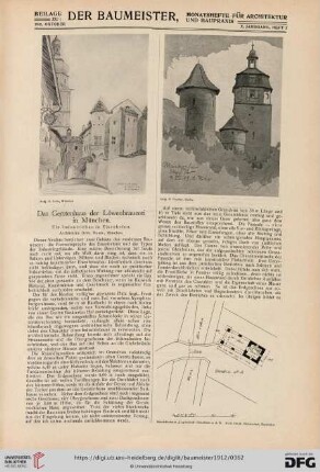 10. Jahrgang: Das Gerstenhaus der Löwenbrauerei in München : ein Industriebau in Eisenbeton : Architekten : Gebr. Rank, München