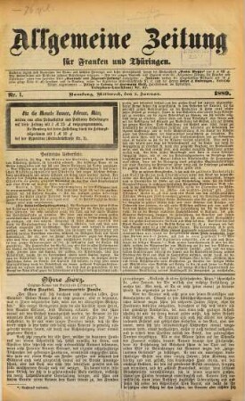 Allgemeine Zeitung für Franken und Thüringen. 1889,1/6