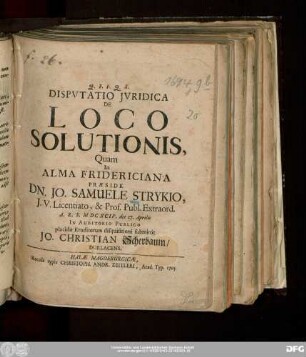 Dispvtatio Jvridica De Loco Solutionis