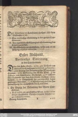Erster Abschnitt, Vorläufige Einleitung in den Catechismum.
