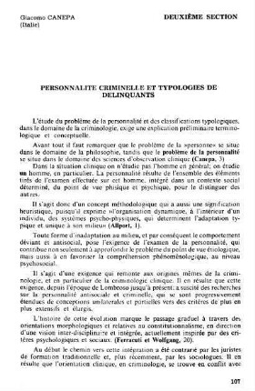 107-117, Personnalité criminelle et typologies de delinquants
