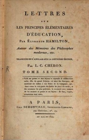 Lettres sur les principes élémentaires d'education, 2