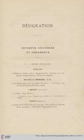 Estampes Anciennes et Ornements (Nr. 1 - 427)